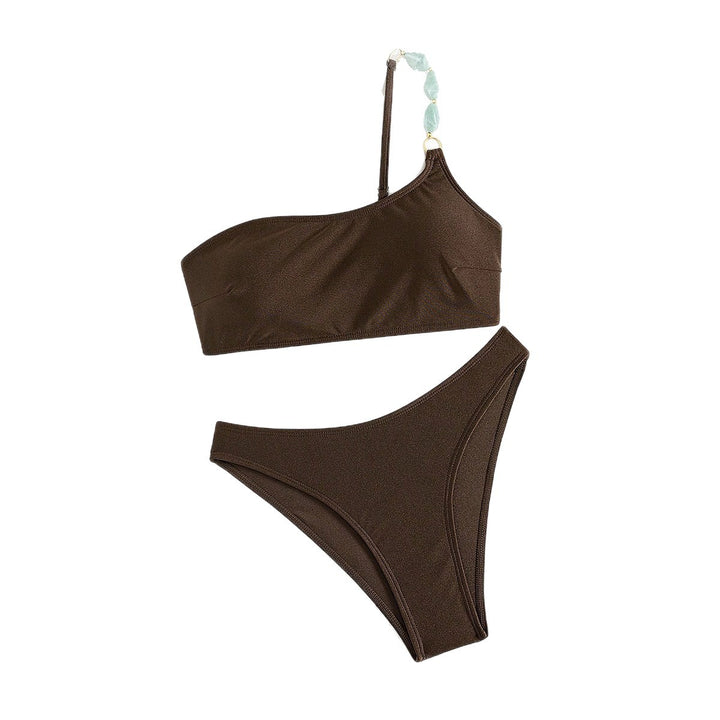 Damen One-Shoulder-Bikini-Set mit modischem Schmuckdetail Drune