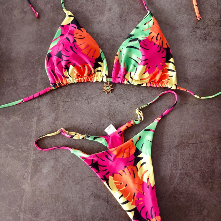 Damen Triangel-Bikini mit tropischem Blättermuster Drune