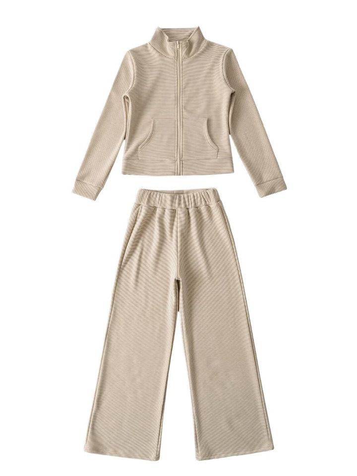 Damen sportliches Set mit Stehkragen und weitem Hosenansatz Drune