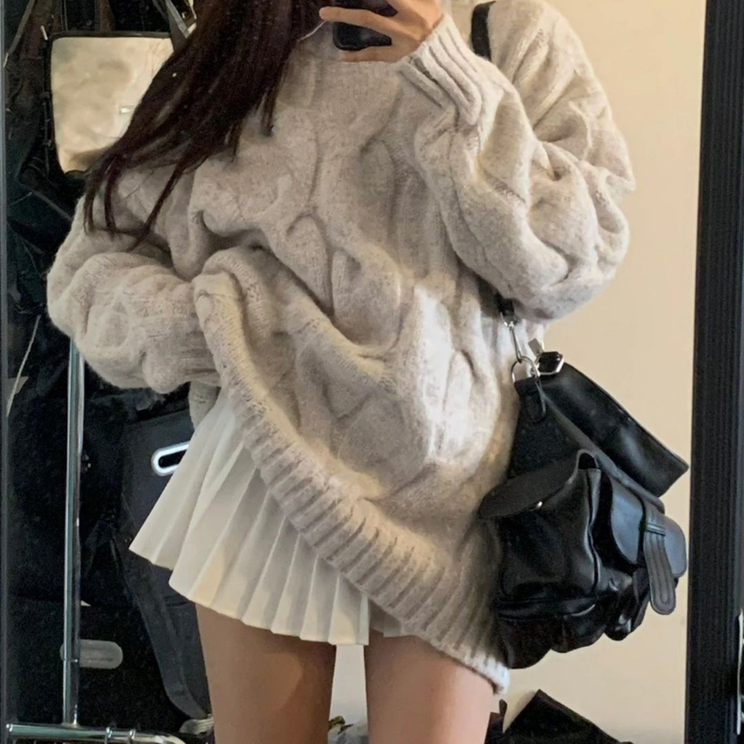 Damen Grobstrickpullover mit strukturiertem Zopfmuster und lässigem Schnitt Drune