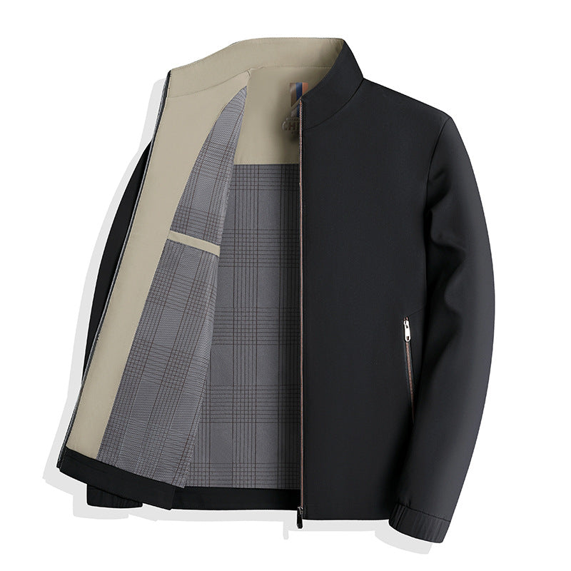 Herren nan leichte Harringtonjacke mit Stehkragen, Reißverschlusstaschen und kariertem Innenfutter Drune