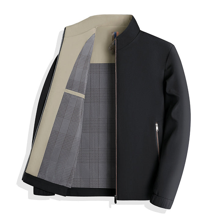 Herren nan leichte Harringtonjacke mit Stehkragen, Reißverschlusstaschen und kariertem Innenfutter Drune