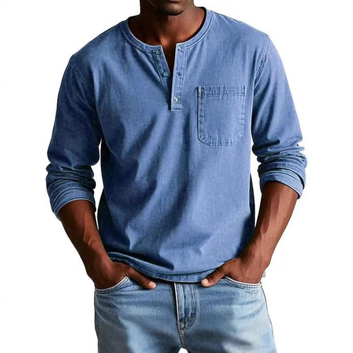 Drune | Langarm T-Shirt Slim Fit Atmungsaktives Material Knopfausschnitt Und Brusttasche