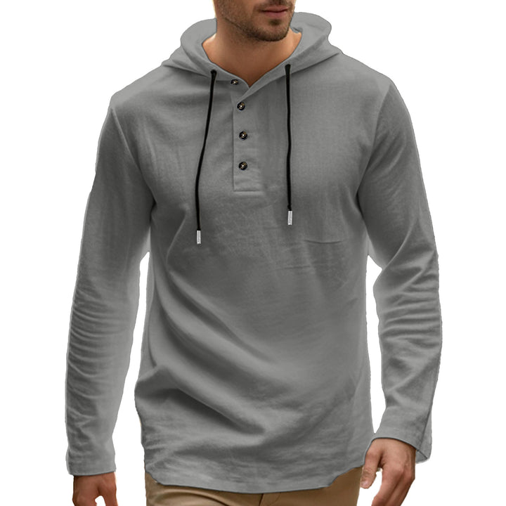 Herren nan athletisches Henley-Kapuzenpullover mit knöpfbarer Brustleiste, kontrastierenden Zugbändern und körpernaher Stretch-Passform Drune