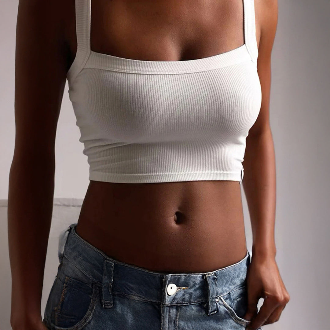 Damen figurbetontes Crop-Top mit breiten Trägern und Rippstruktur Drune