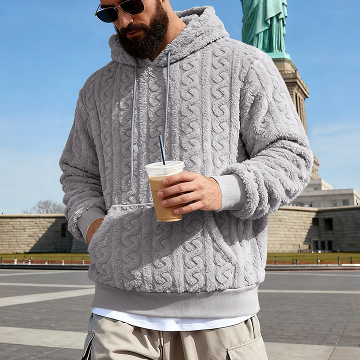 Herren nan Kuscheliger Sherpa-Hoodie mit Zopfmuster, Kängurutasche und Rippbündchen Drune