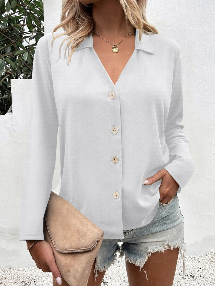 Damen Modische Bluse mit V-Ausschnitt und Knopfdetails Drune