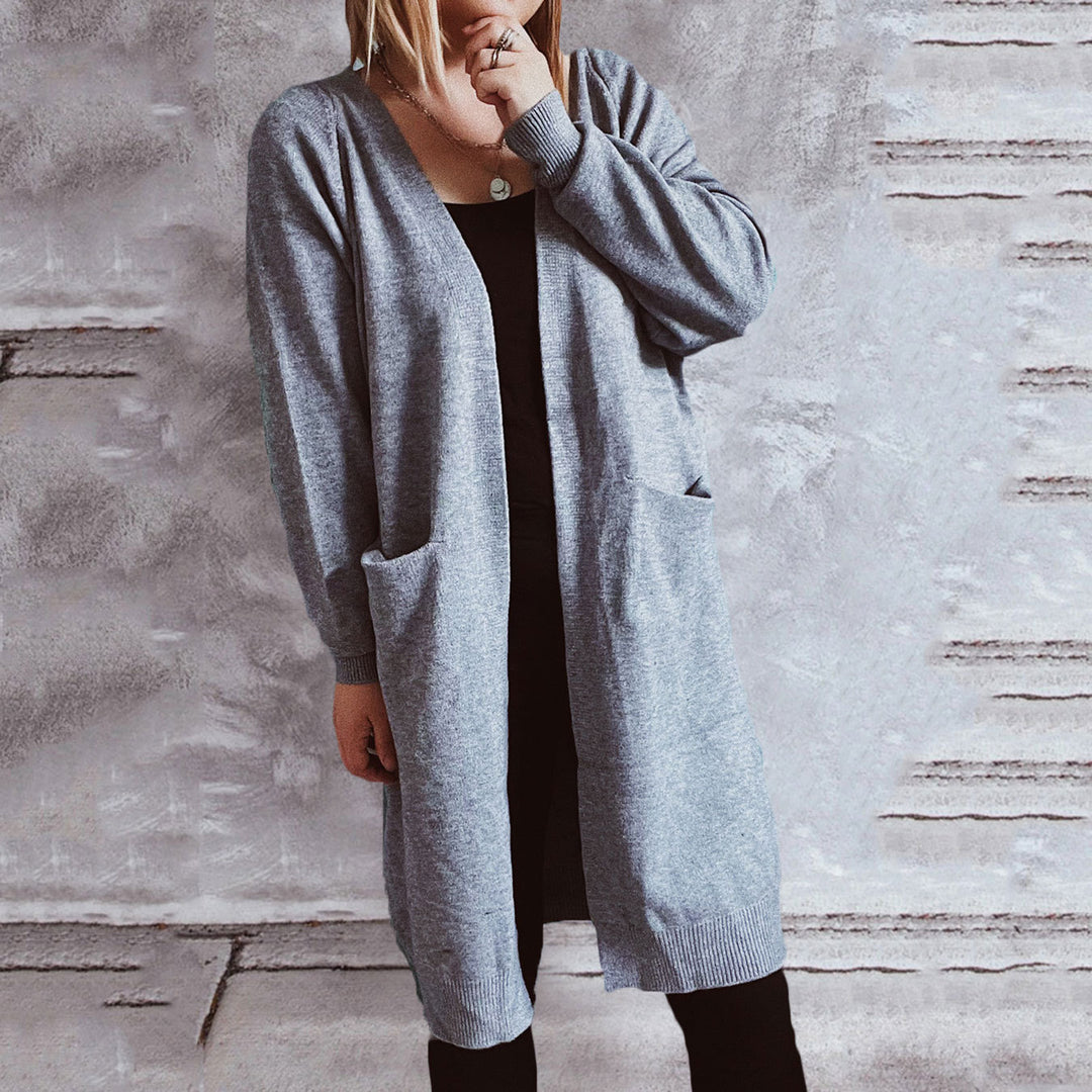Damen lässiger Strickcardigan mit offenen Fronten und praktischen Taschen Drune