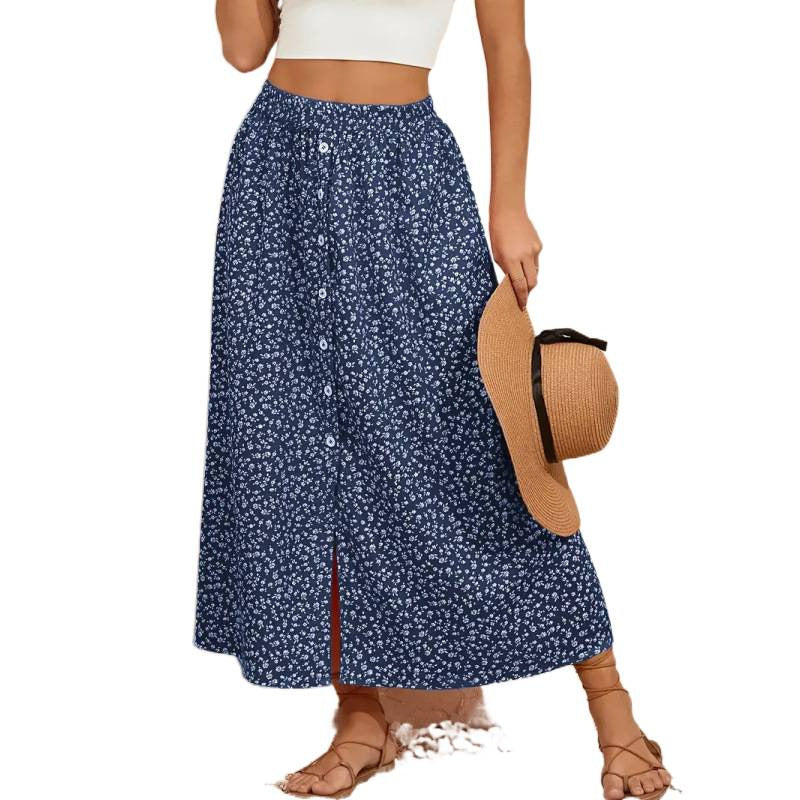 Damen Maxirock mit floralem Design und Knopfdetails Drune