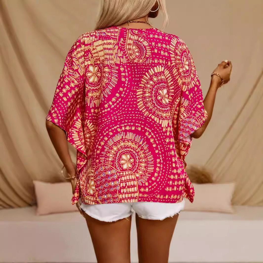 Damen Luftiges Strandtop mit buntem Mustermix Drune