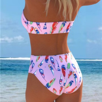 Damen Bandeau-Bikini mit einzigartigem Federmuster und hohem Taillenschnitt Drune