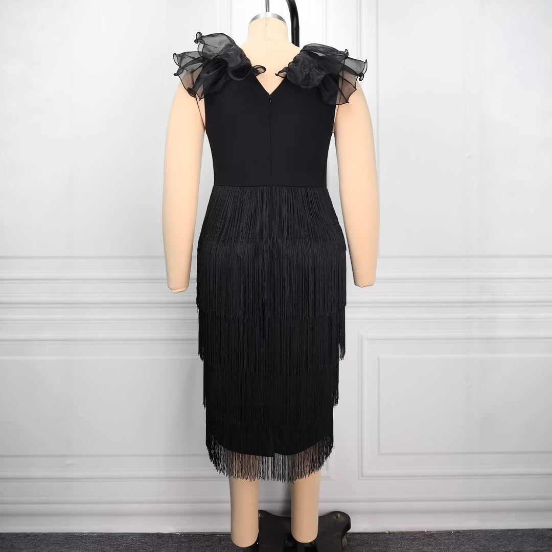 Damen figurbetontes Kleid mit Rüschendetails Drune