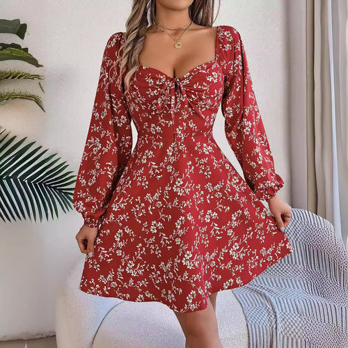 Damen Off-Shoulder Sommerkleid mit floralen Akzenten Drune