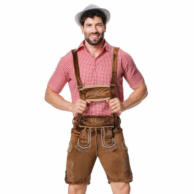 Herren nan traditionelle kurze Trachtenlederhose mit aufwendiger Stickerei und verstellbaren Trägern Drune