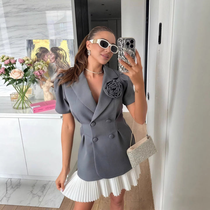 Damen eleganter Blazer mit Puffärmeln und floralem Detail Drune