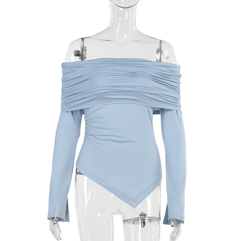Damen schulterfreies Oberteil mit Rüschendetails und asymmetrischem Saum Drune