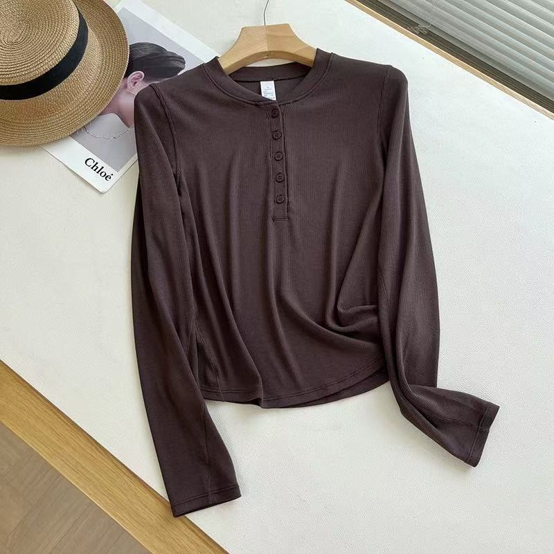 Damen Langarm-Henley-Shirt aus weichem Baumwollmix mit modischen Knopfdetails Drune