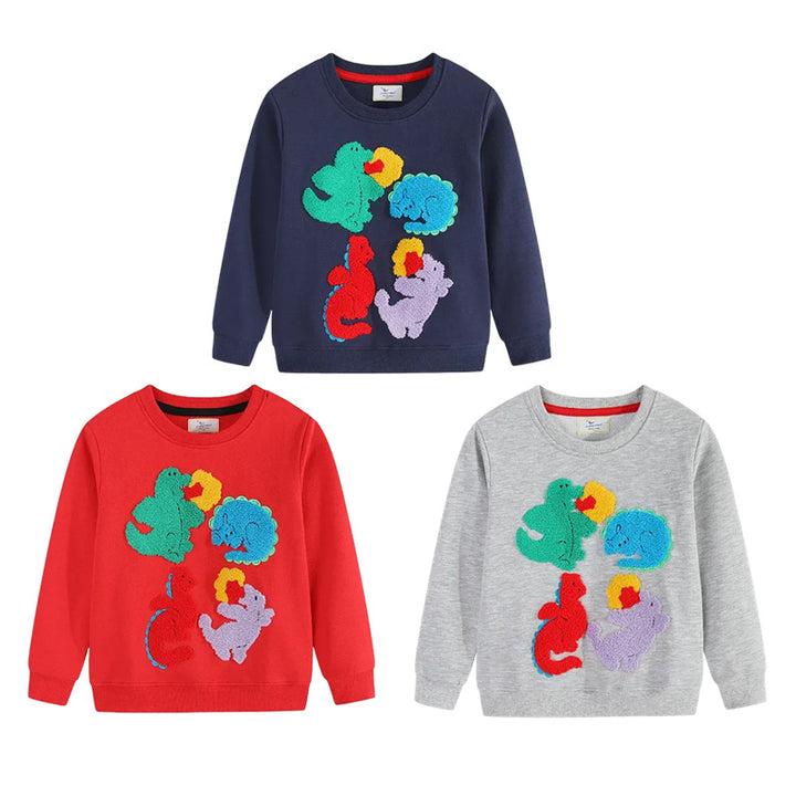 Kinder Sweatshirt mit buntem Dinosaurier und Blumen-Applikationen Drune