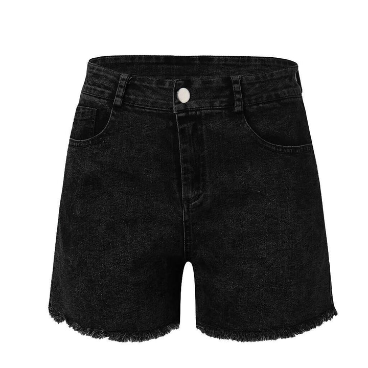Damen hoch taillierte Denim-Shorts mit fransigem Saum Drune