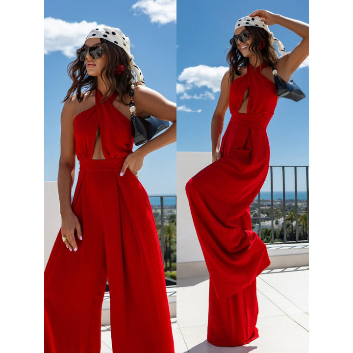 Damen Halter Neck Cutout Jumpsuit Drune