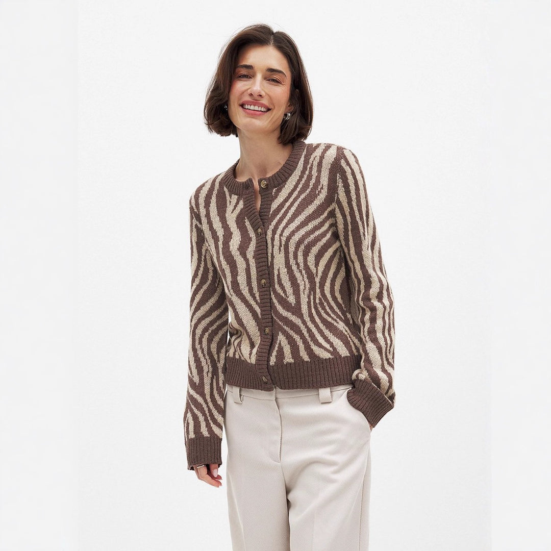 Damen Strickjacke mit elegantem Zebradesign und Knopfdetails Drune