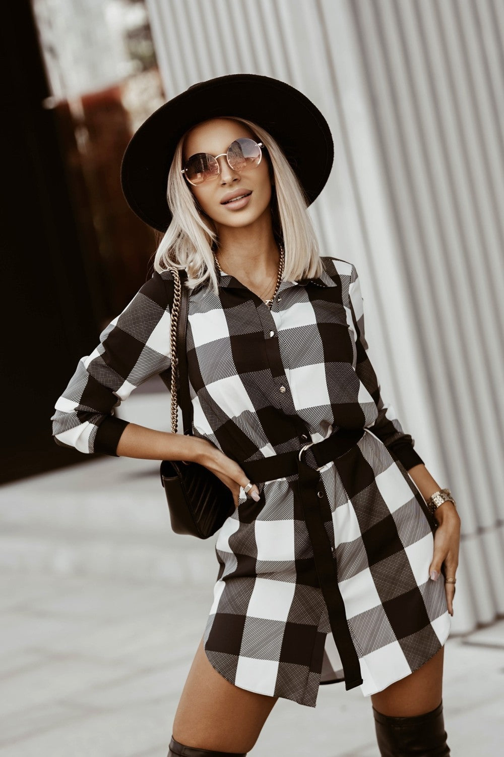 Damen lässiges Hemdblusenkleid mit Gürtel Drune