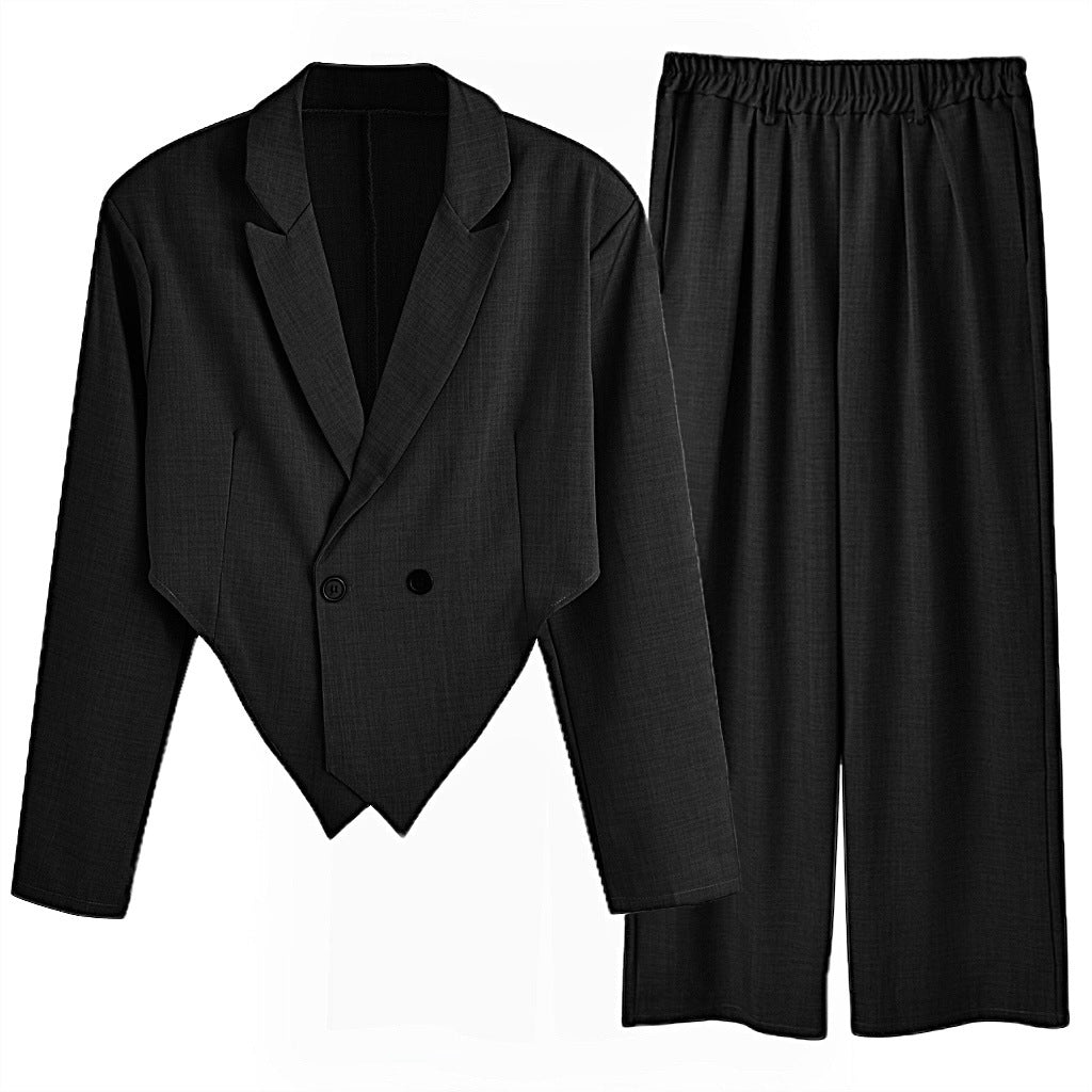 Damen nan Business-Set mit asymmetrischem Drapé-Blazer und Bundfaltenhose mit Gummibund Drune