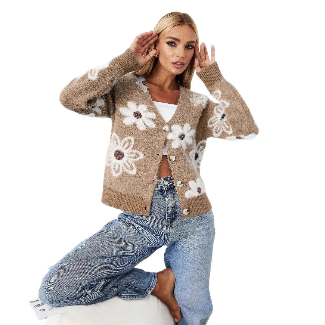 Damen Strickjacke mit Blumenmuster Drune