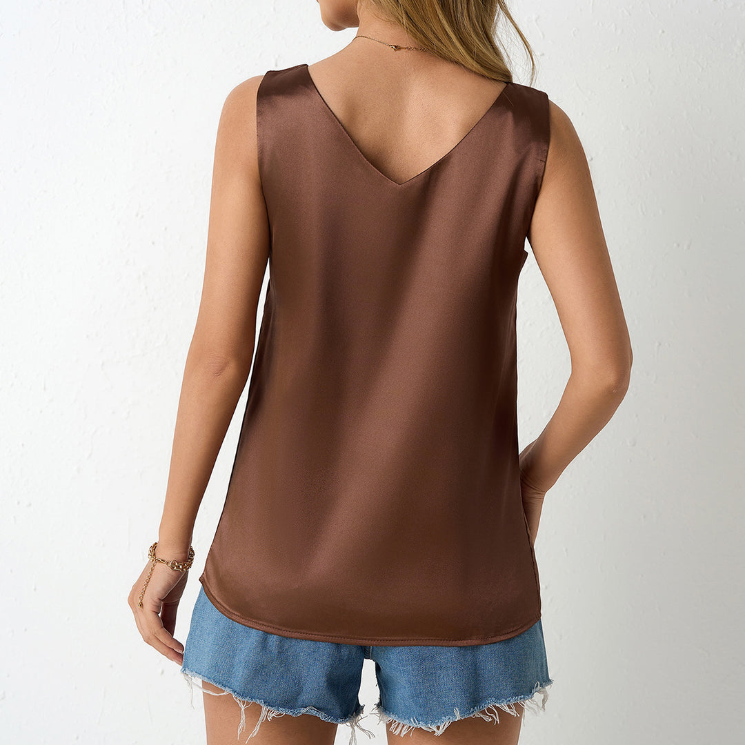 Damen Satin Cami-Top mit elegantem V-Ausschnitt und schmalen Trägern Drune