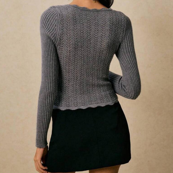 Damen figurbetontes Strickoberteil mit verziertem Saum Drune