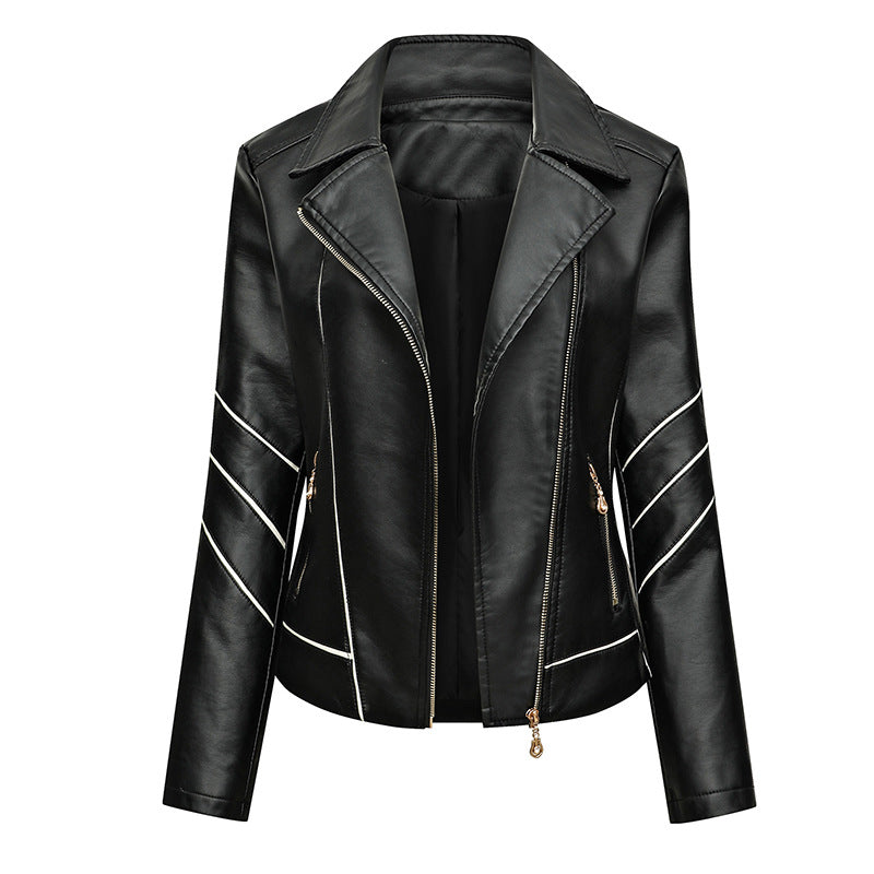 Damen modische Kunstlederjacke mit schicker Zipp-Detailierung Drune