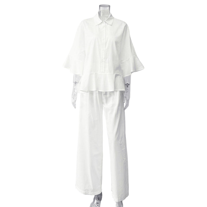 Damen Leinenbluse mit voluminösen Ärmeln und weiten Hosen Drune