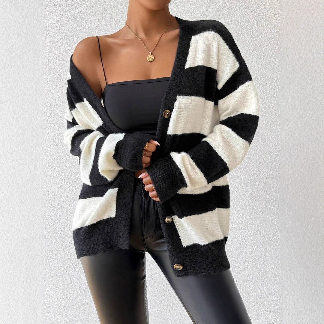 Damen Strickjacke mit trendigem Blockstreifenmuster und weichem Material Drune