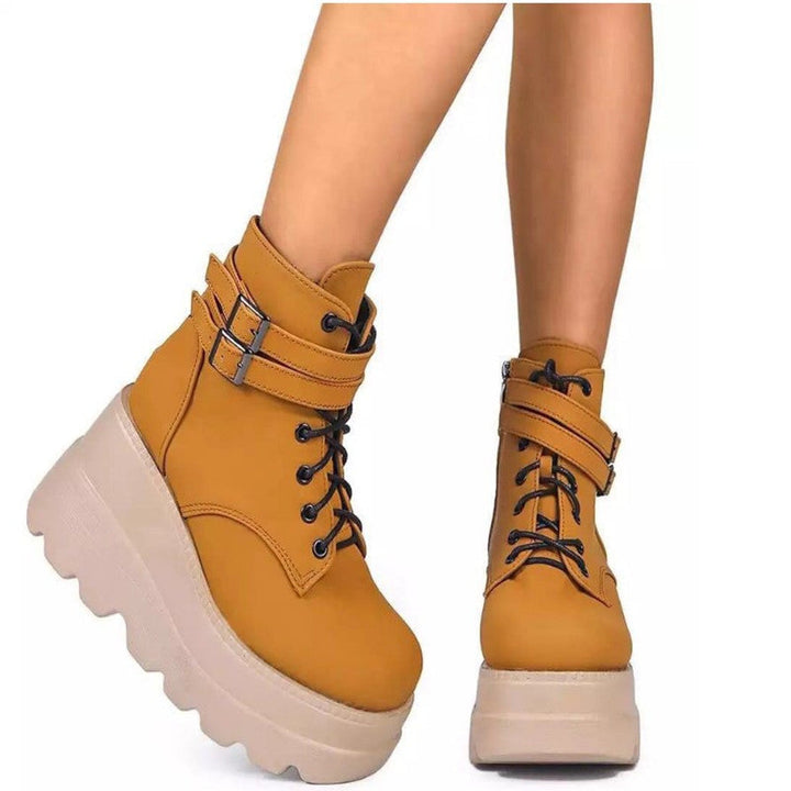 Damen Plateau-Stiefel mit modischem Schnallen-Design und praktischem Reißverschluss Drune