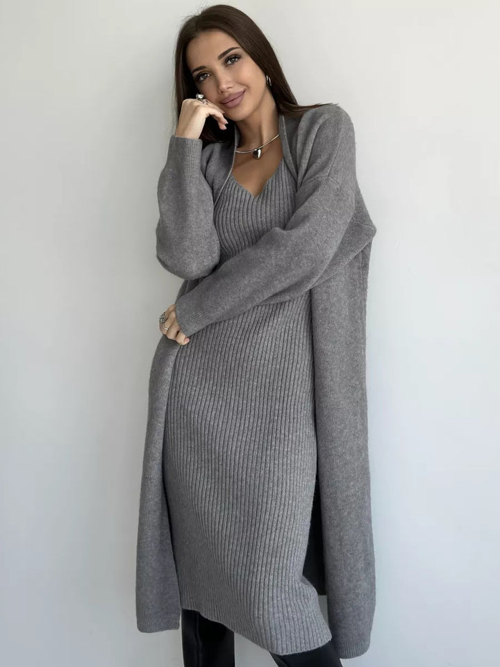 Damen Strickkleid mit V-Ausschnitt und langem, lässigem Schnitt Drune