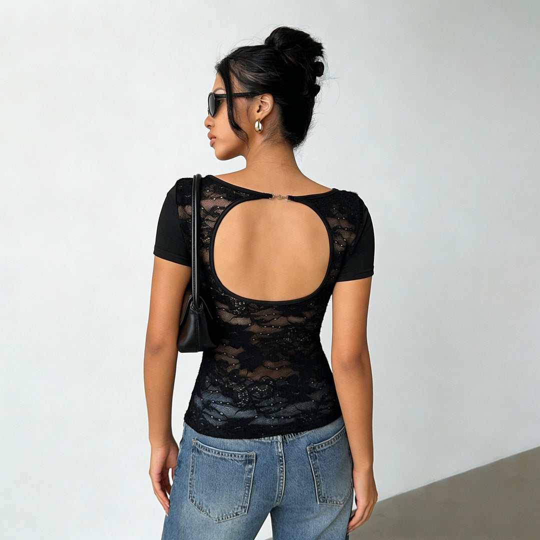 Damen figurbetontes T-Shirt mit elegantem Rückendetail Drune