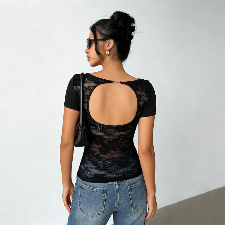 Damen figurbetontes T-Shirt mit elegantem Rückendetail Drune