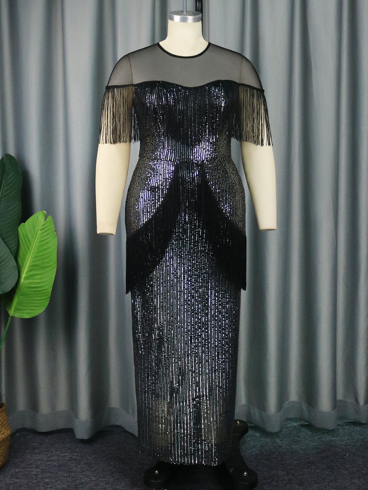 Damen Glamouröses Abendkleid mit Fransen und schimmerndem Obermaterial Drune