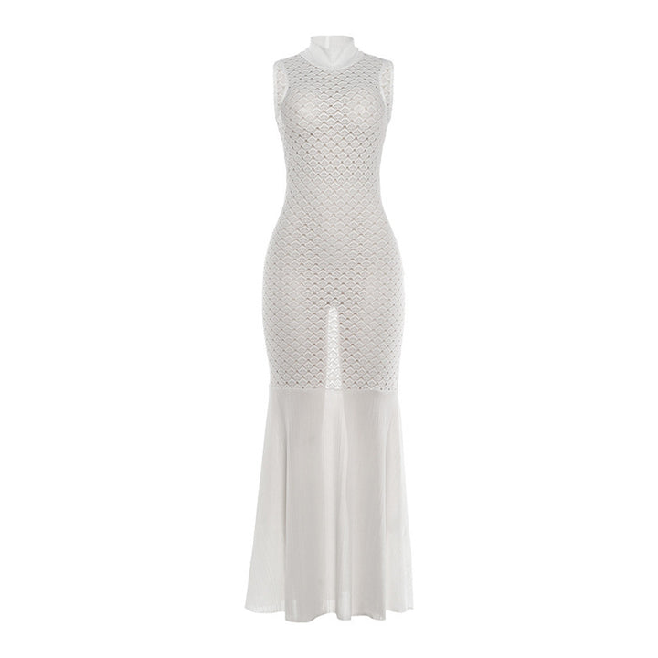 Damen Maxikleid mit transparentem Spitzenmuster und schickem Schlitz Drune