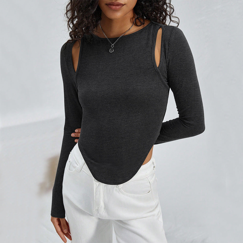 Damen langärmliges Crop-Top mit dezentem Cut-Out Drune