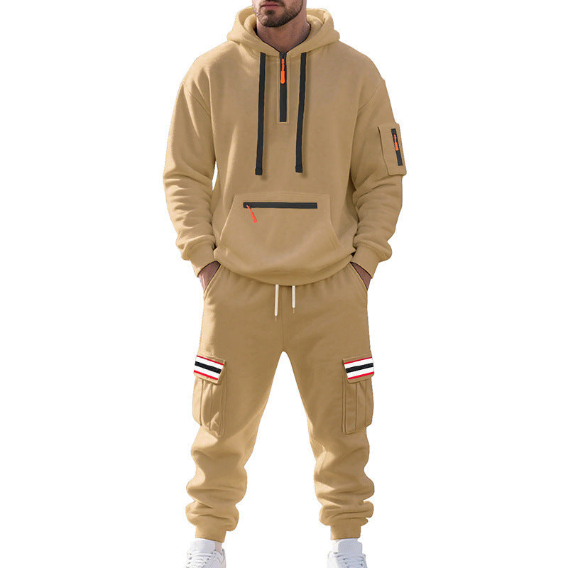 Herren nan Cargo-Hoodie- und Jogginghose-Set mit Halbzip, Reißverschluss-Kängurutasche und elastischem Tunnelzugbund Drune