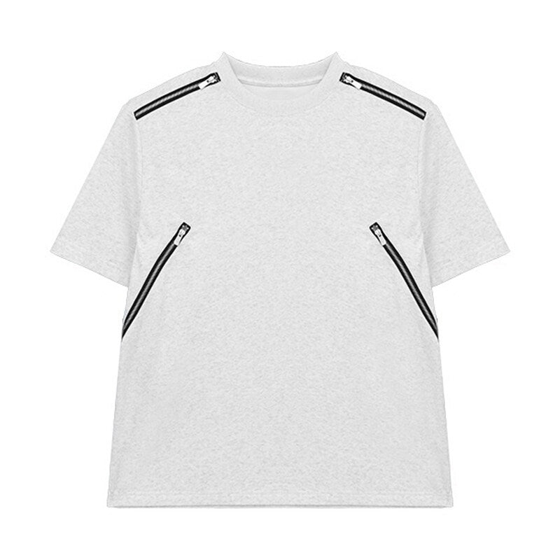 Unisex Designer T-Shirt mit seitlichen Reißverschlusstaschen Drune