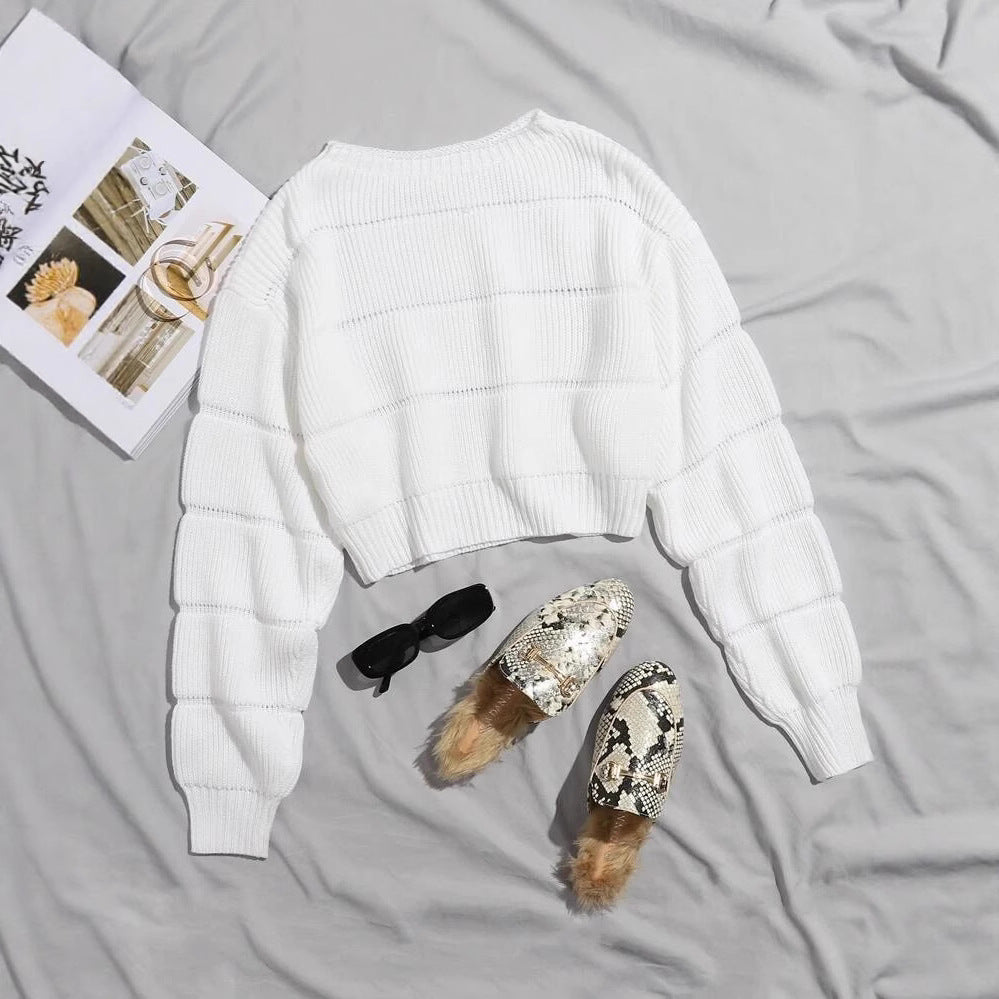 Damen modischer weicher Crop-Pullover mit strukturiertem Design Drune