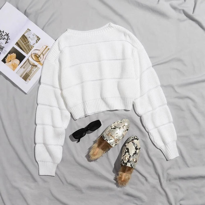 Damen modischer weicher Crop-Pullover mit strukturiertem Design Drune