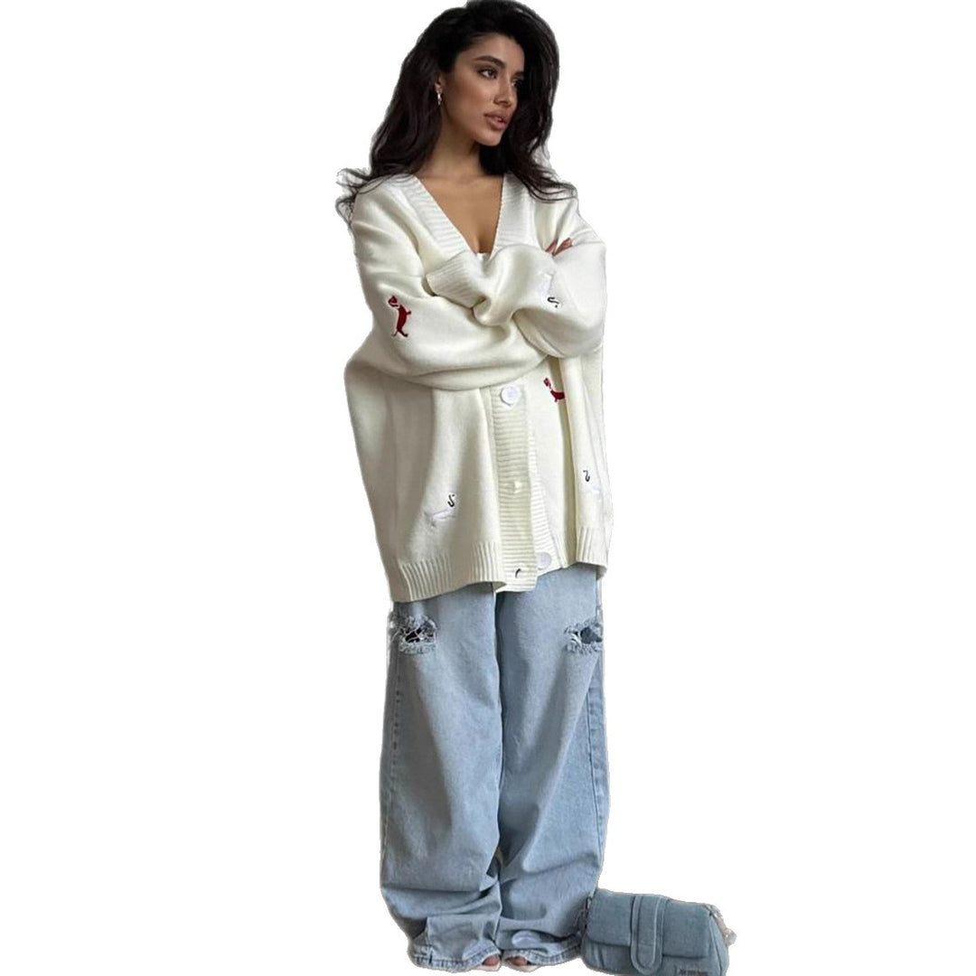 Damen Großer Strickcardigan mit tierischen Applikationen Drune