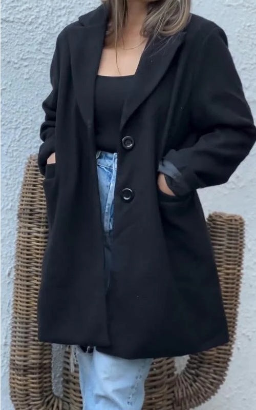 Damen eleganter Wollmantel mit schickem Reverskragen Drune