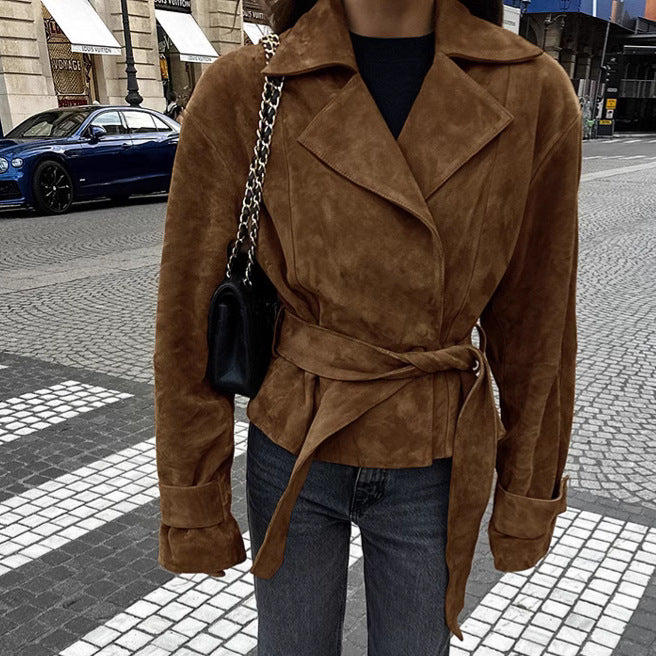 Damen modische Wildlederjacke mit tailliertem Design Drune