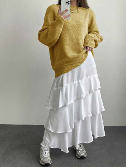 Damen Oversized Strickpullover mit weichem Fleece und modernen Details Drune