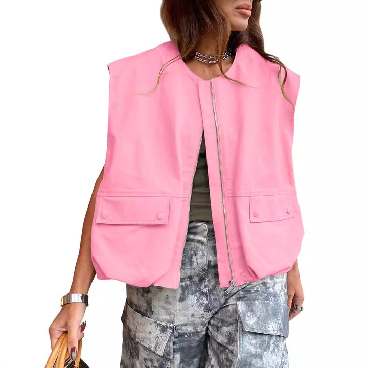 Damen stylische Utility-Weste mit Reißverschluss Drune