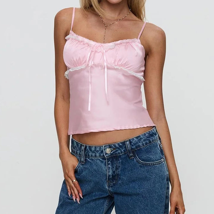 Damen Leichtes Spaghetti-Top mit Rüschendetails Drune